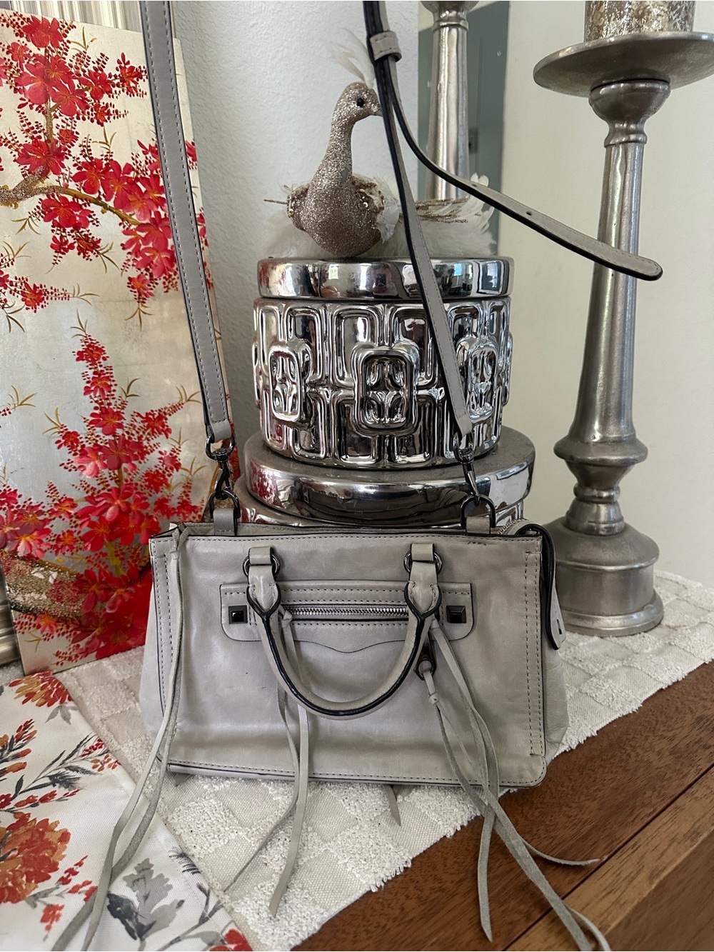 Rebecca Minkoff Silver Gray Satchel with Tassel Accents